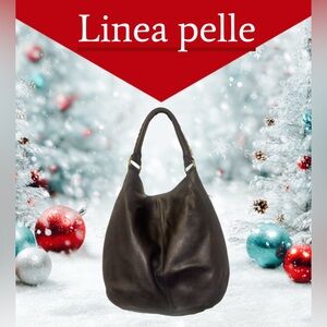 LINEA PELLE designer Black pebble leather stud hobo purse bag tote